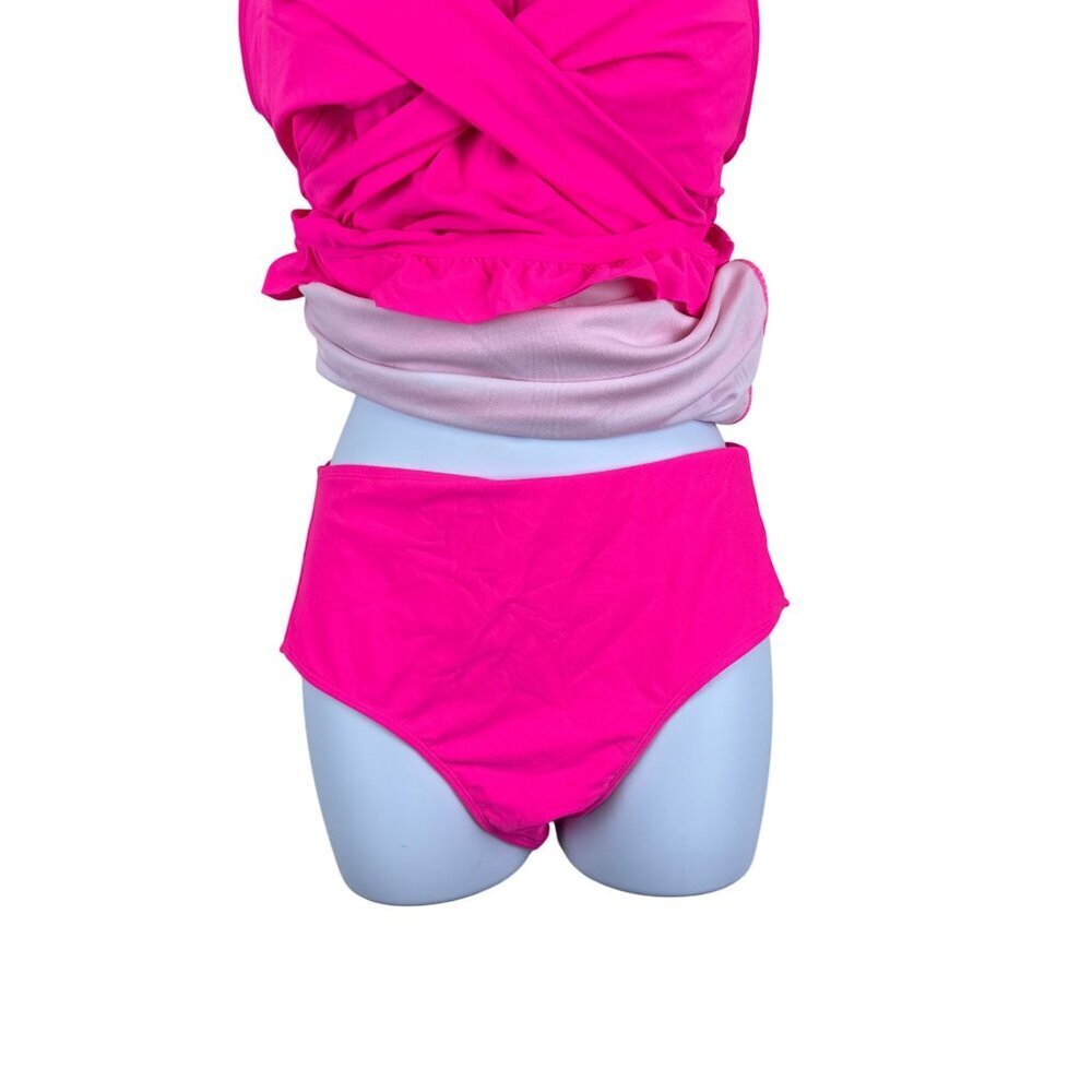 Aleumdr Women's 2 Piece Swim Tankini Retro Pink Tummy Control Size Small Medium - Picture 6 of 11